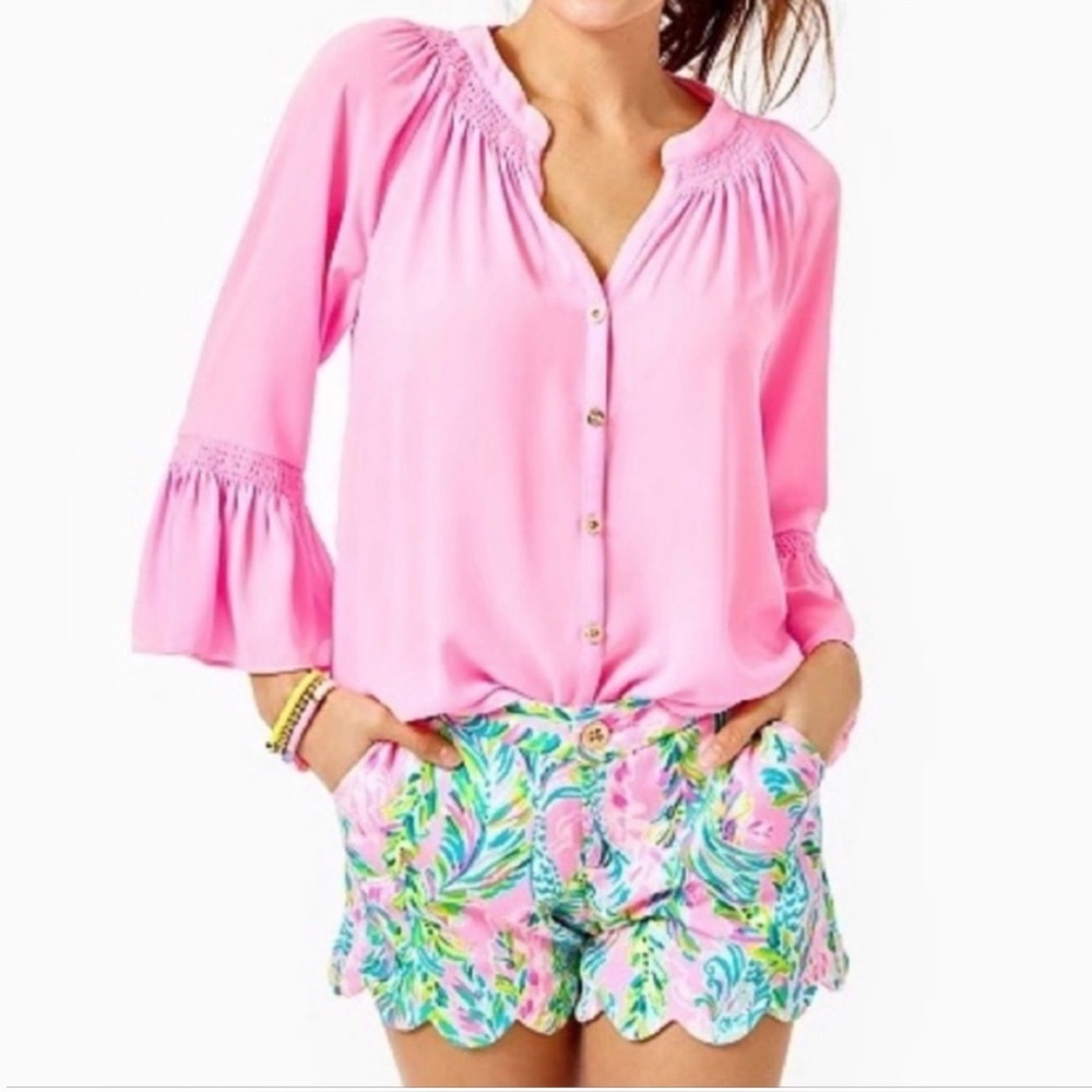 Lilly Pulitzer Pink Floral Scallop Hem Shorts Adorable